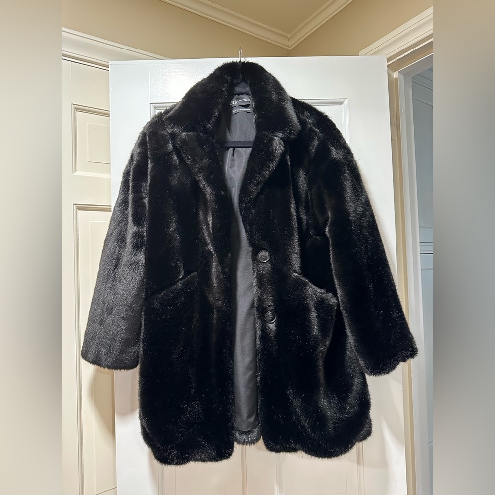 faux black fur zara coat